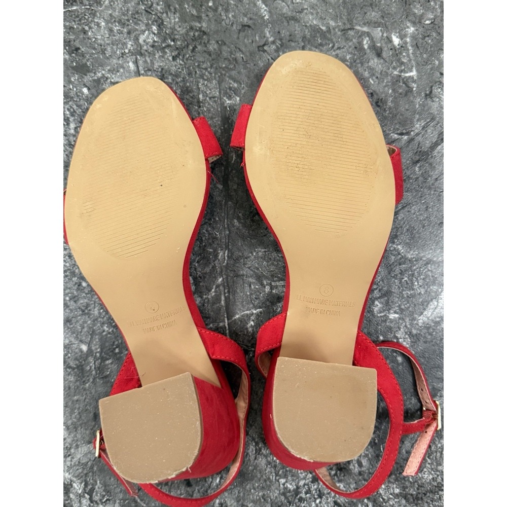 Lulus Womens Faux Suede Ankle Strap Block Heels Red Sz 8 - Picture 7 of 8